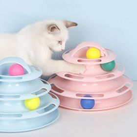 Qsezeny 4 Levels Pet Cat Toy Training Amusement Plate Kitten Tower Tracks Disc Cat Intelligence Amusement Triple Disc tumbler (Color: Yellow, size: Four-tier)